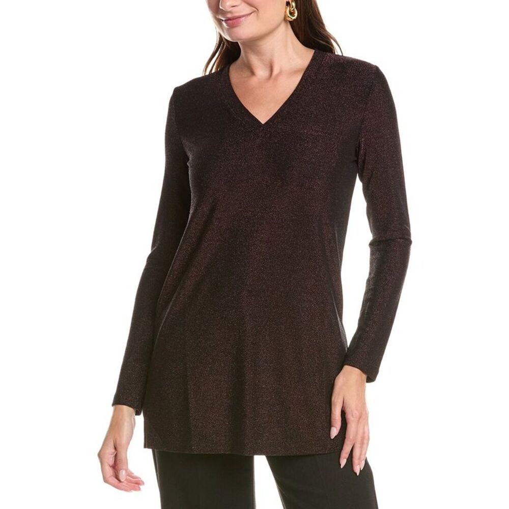 Johnny Was Womens Demi Metallic V-Neck Tunic, Brown